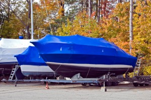 a boat covered and prepared for winter