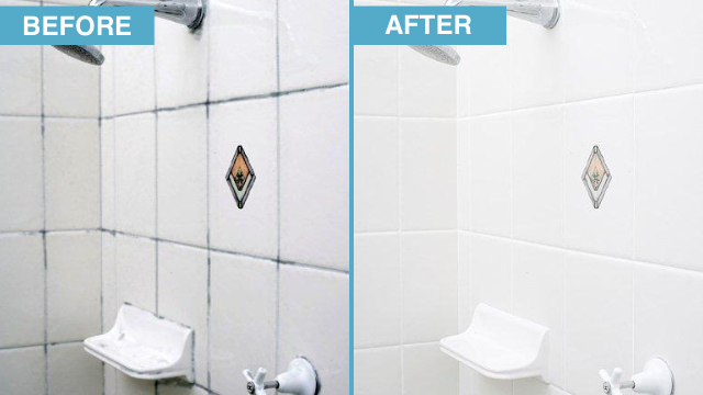 Before and after of bathroom dirty and stained tile