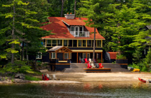 multi-story lake home on the waterfront