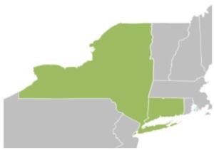 map of new england with New York and Connecticut highlighted