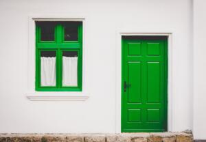Green Front Door and window frame