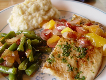 Fish recipe; mesquite-grilled pike with mango salsa