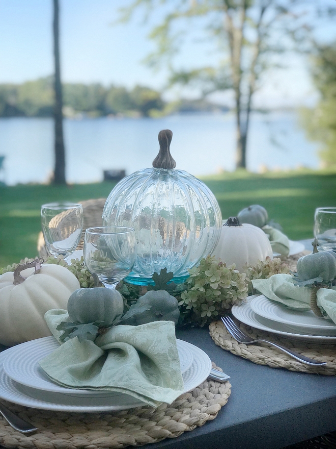 Simple fall table setting lakeside dining