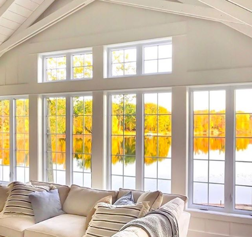 Living room on lake during autumn