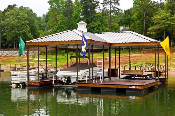 Lake house floating boat deck