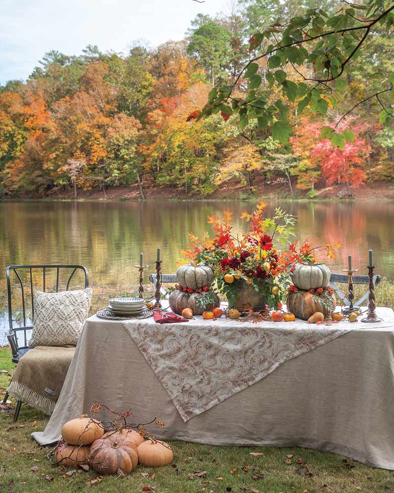 Lakeside Thanksgiving Turkey Day dinner table setting