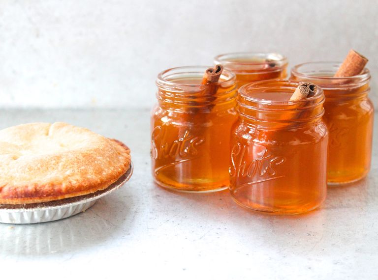 Apple Pie Bourbon shots with cinnamon sticks