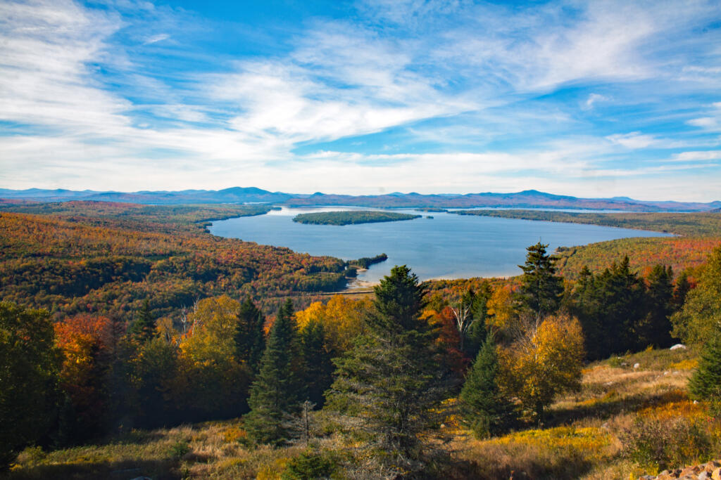Rangeley Lake during autumn wide angle shot 