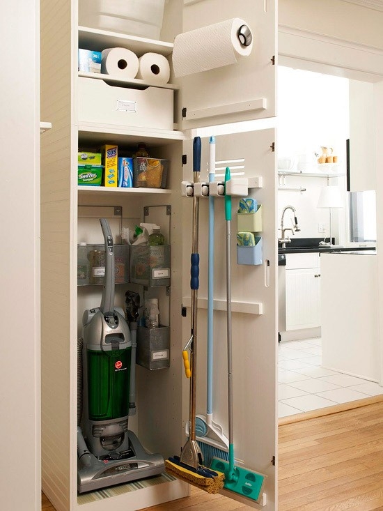 Organized cleaning closet lake home essential