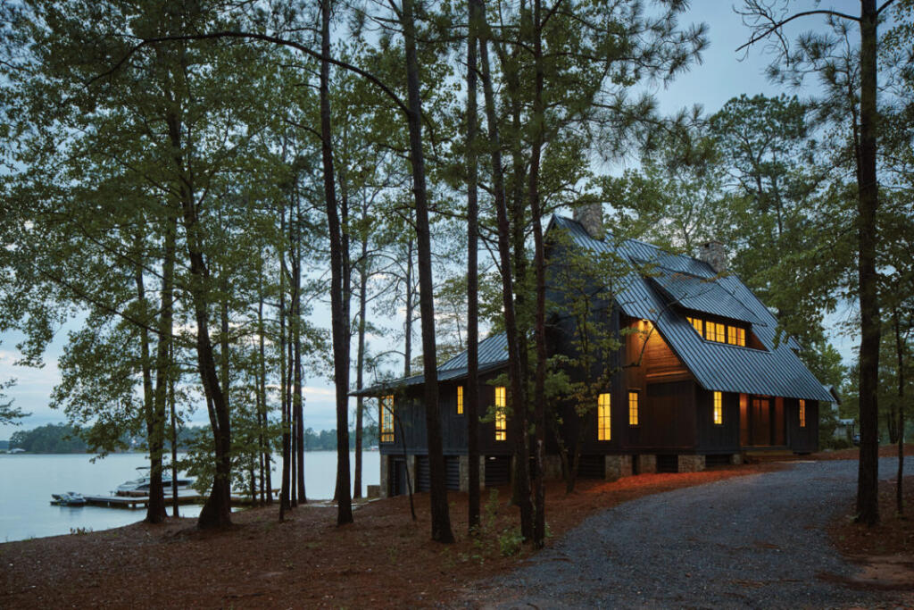 Lake house surrounded by trees for privacy