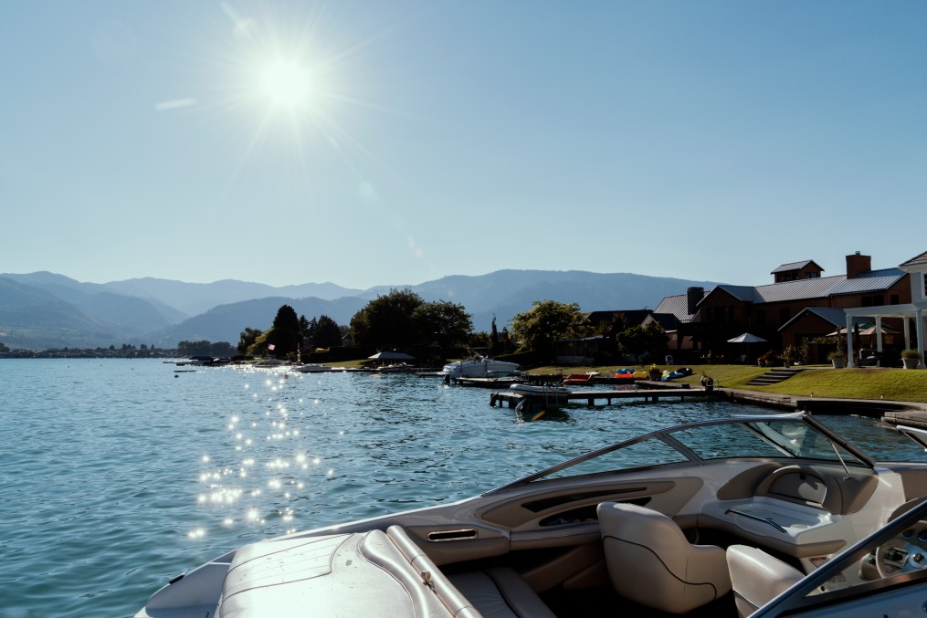 Boats under summer sun at lake