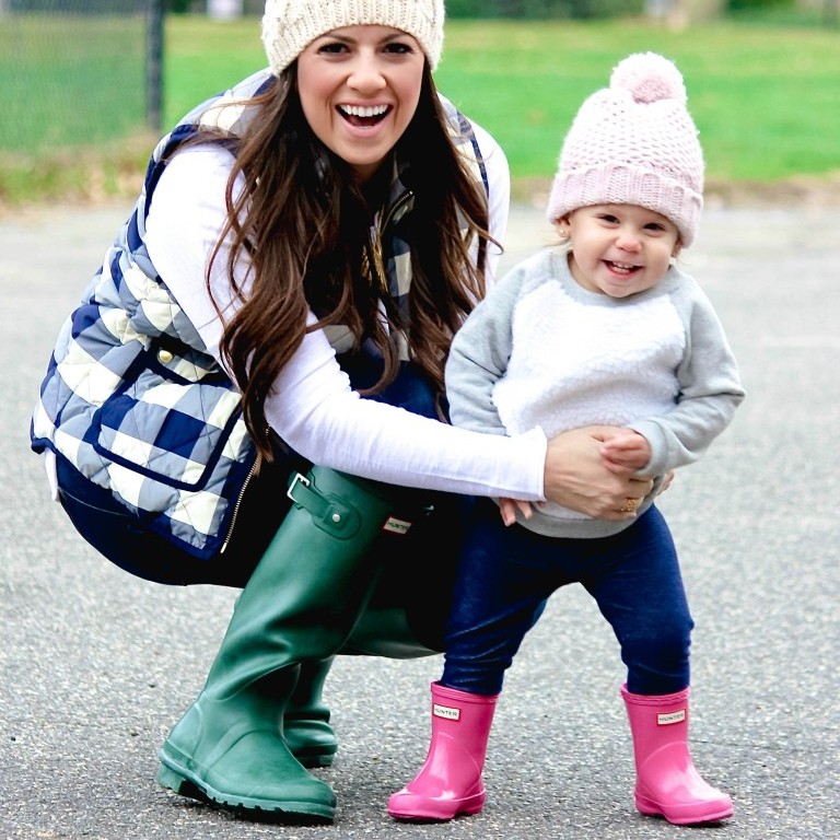 Mother and daughter in matching Hunter boots best shoes for water