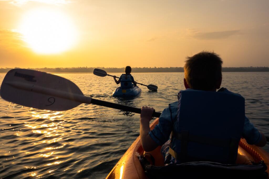 Two boys canoeing