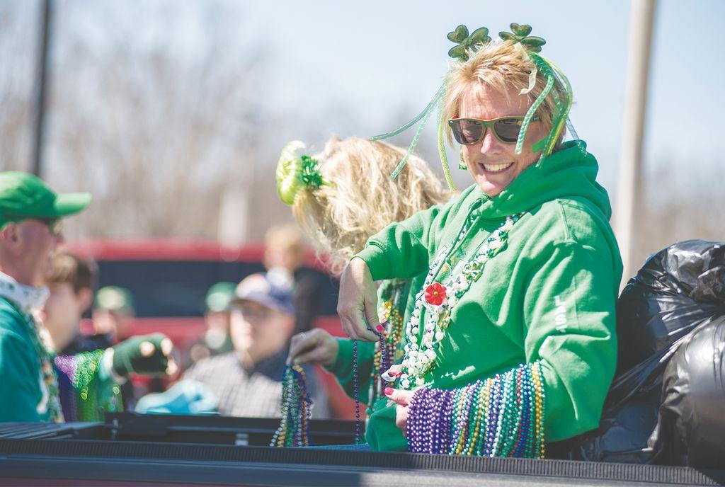 st patrick's day parade hanging out beads