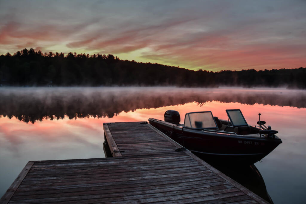 boat dock during sunset