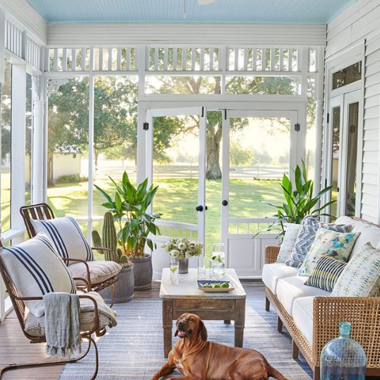 neutral wicker patio farmhouse style - southern living decor inspiration