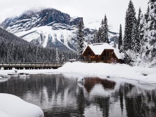 Lake cabin in the winter.