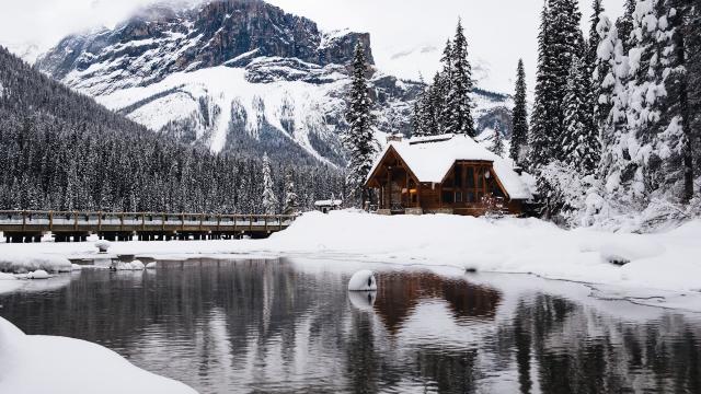 Lake cabin in the winter.