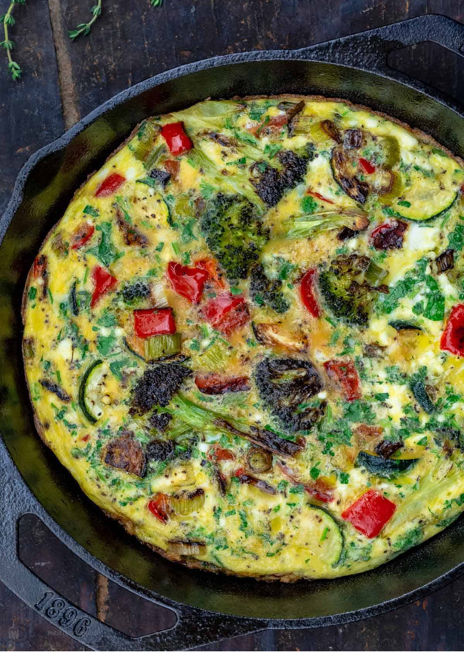 Mediterranean Vegetable Fritatta in a cast-iron skillet